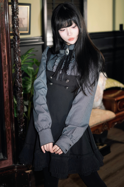 Dark French Patchwork Stripe Dress