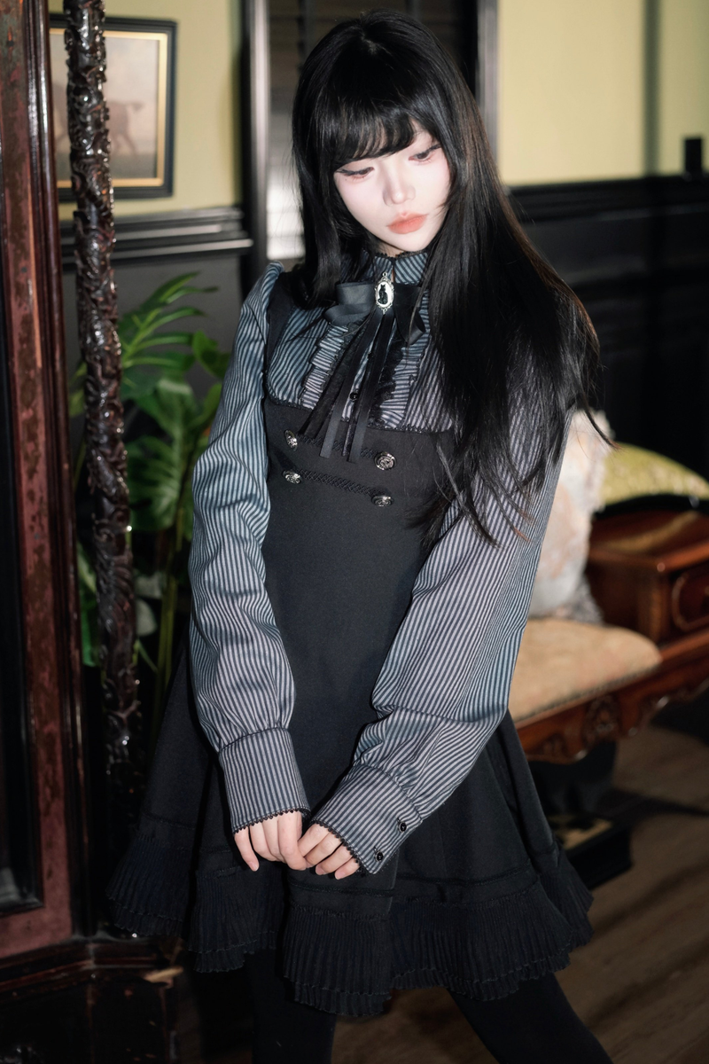 Dark French Patchwork Stripe Dress