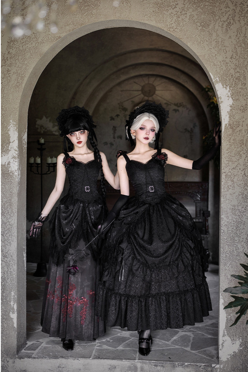 Gothic Corset Top + Short Coat + Hose + Curtain + Skirt + Flower + Bonnet