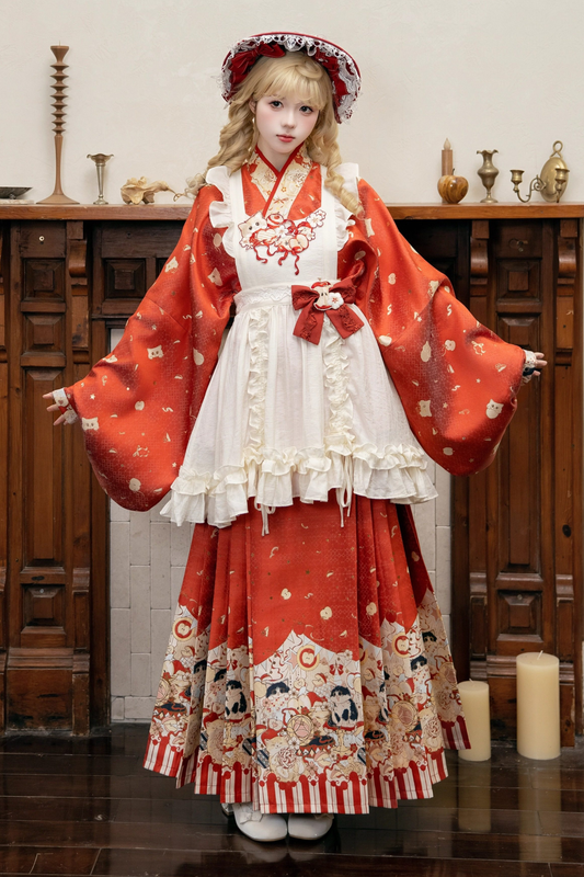 Apple Chinese-style Dress + Skirt + Overskirt + Brooch + Shawl