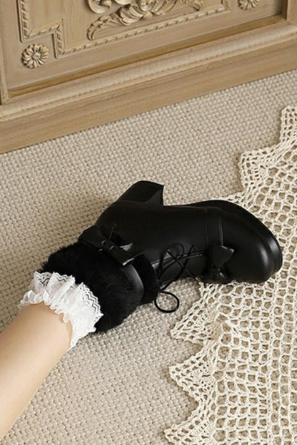 Ribbon Fur Lolita Boot