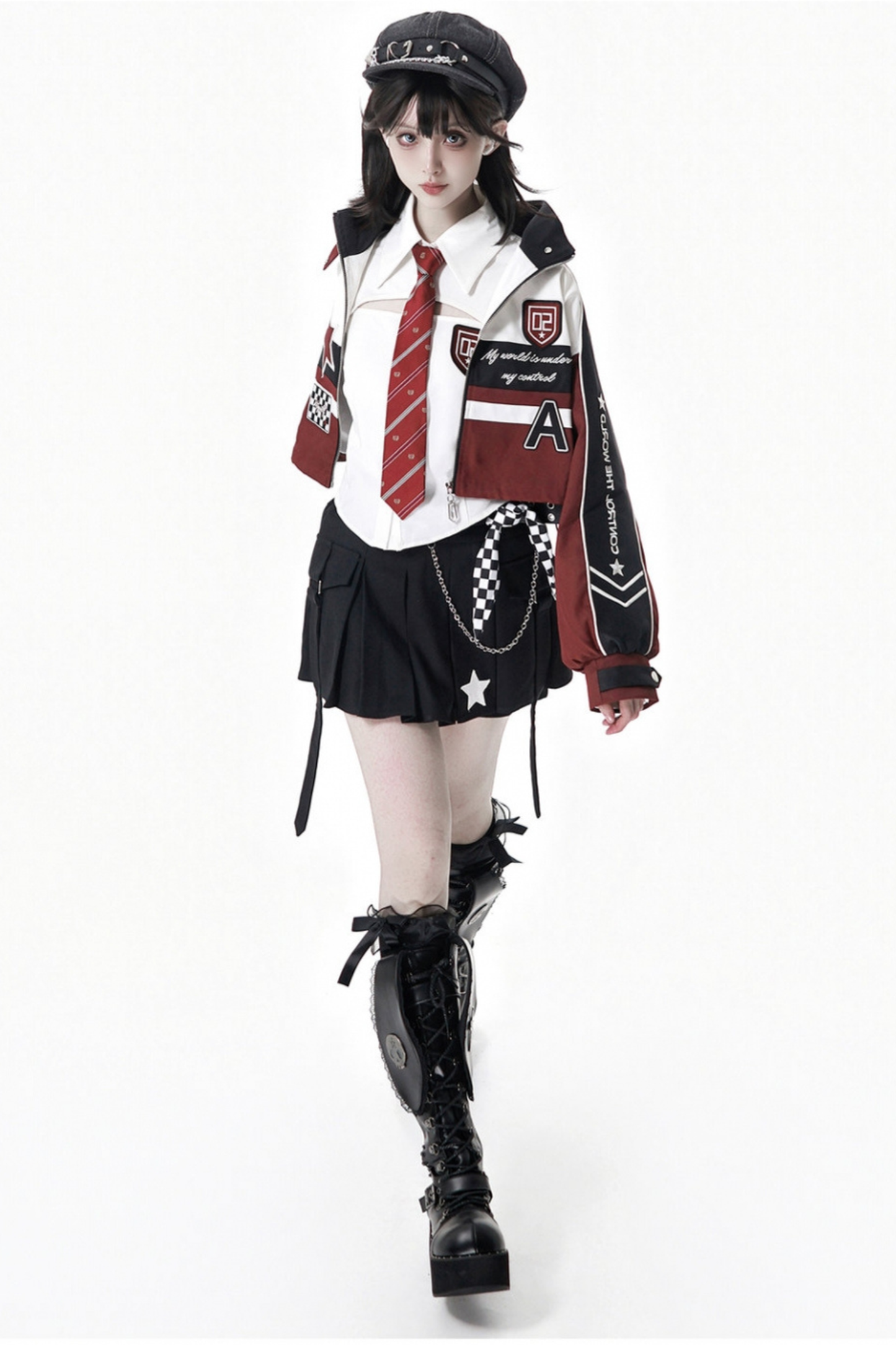Biker Jacket + Shirt With Tie + Skirt + Belt
