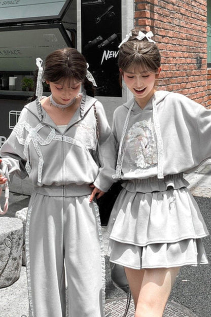 Grey Ballet Sport Hooded Jacket Set