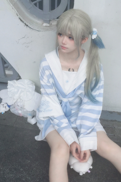 [angel Style] [pre-order] Striped Sailor Collar Subculture Top + Shorts