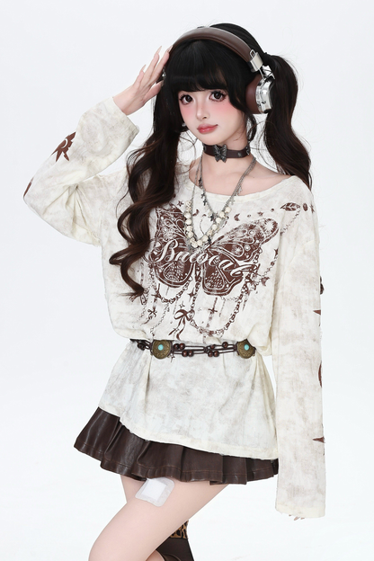 Butterfly Print Ripped Cover Up Top
