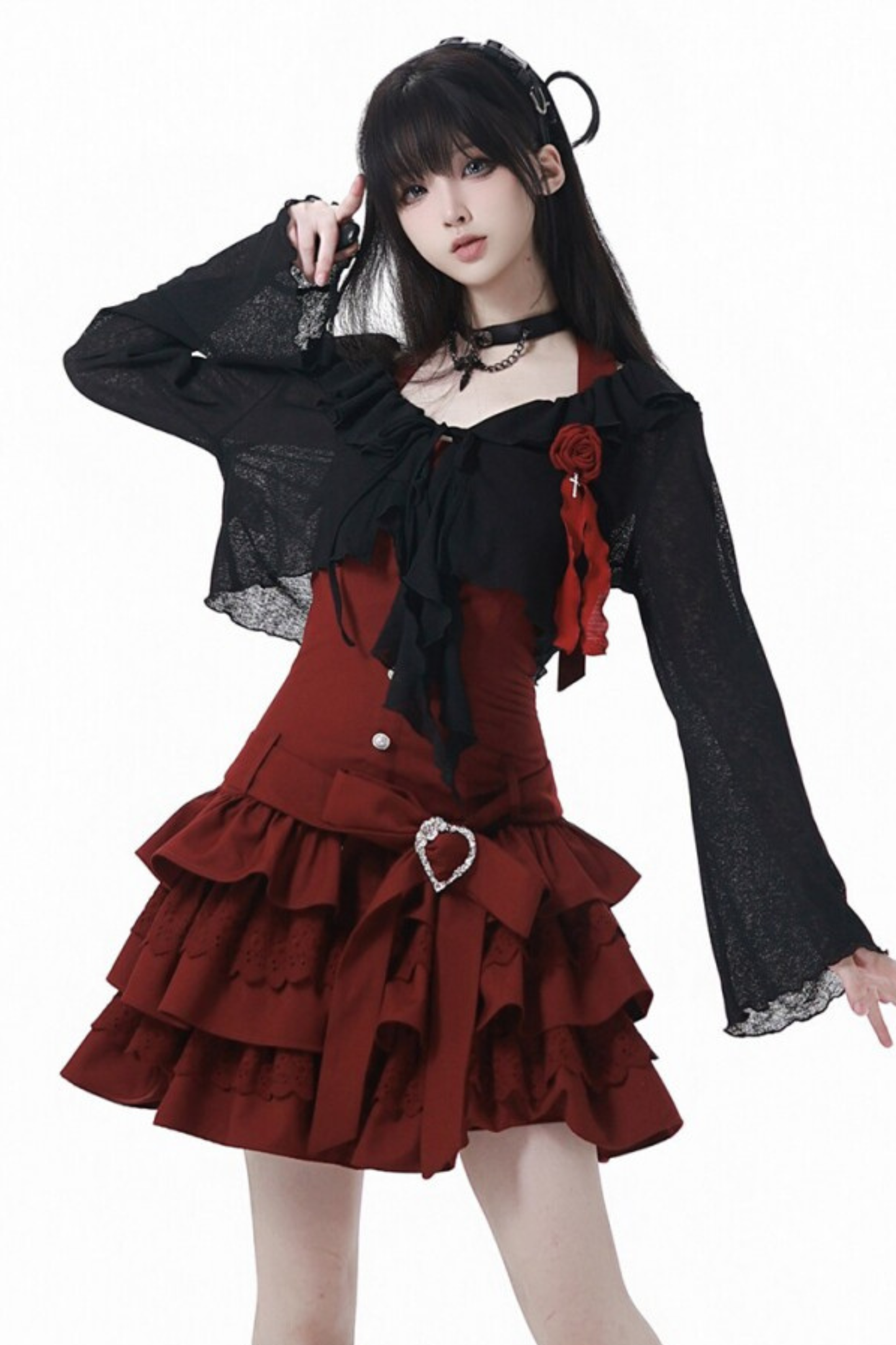 Rose Flower Lace Cardigan + Dress + Corsage