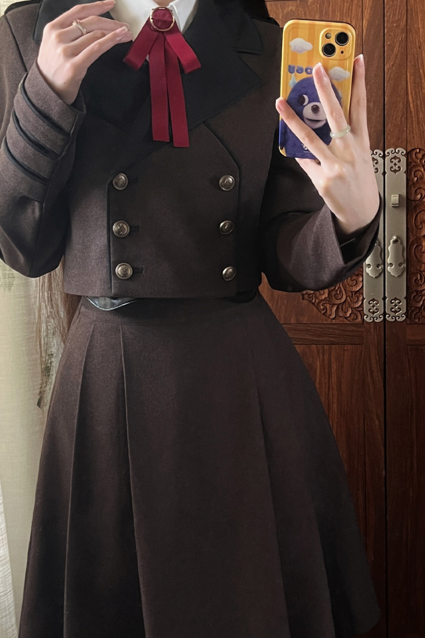 Russian Retro College Jacket + Shirt + Girdle + Bow Tie + Skirt