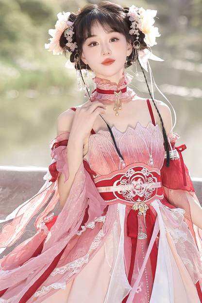 Chinese-style Feather Dress + Feather Sleeves + Waist Belt