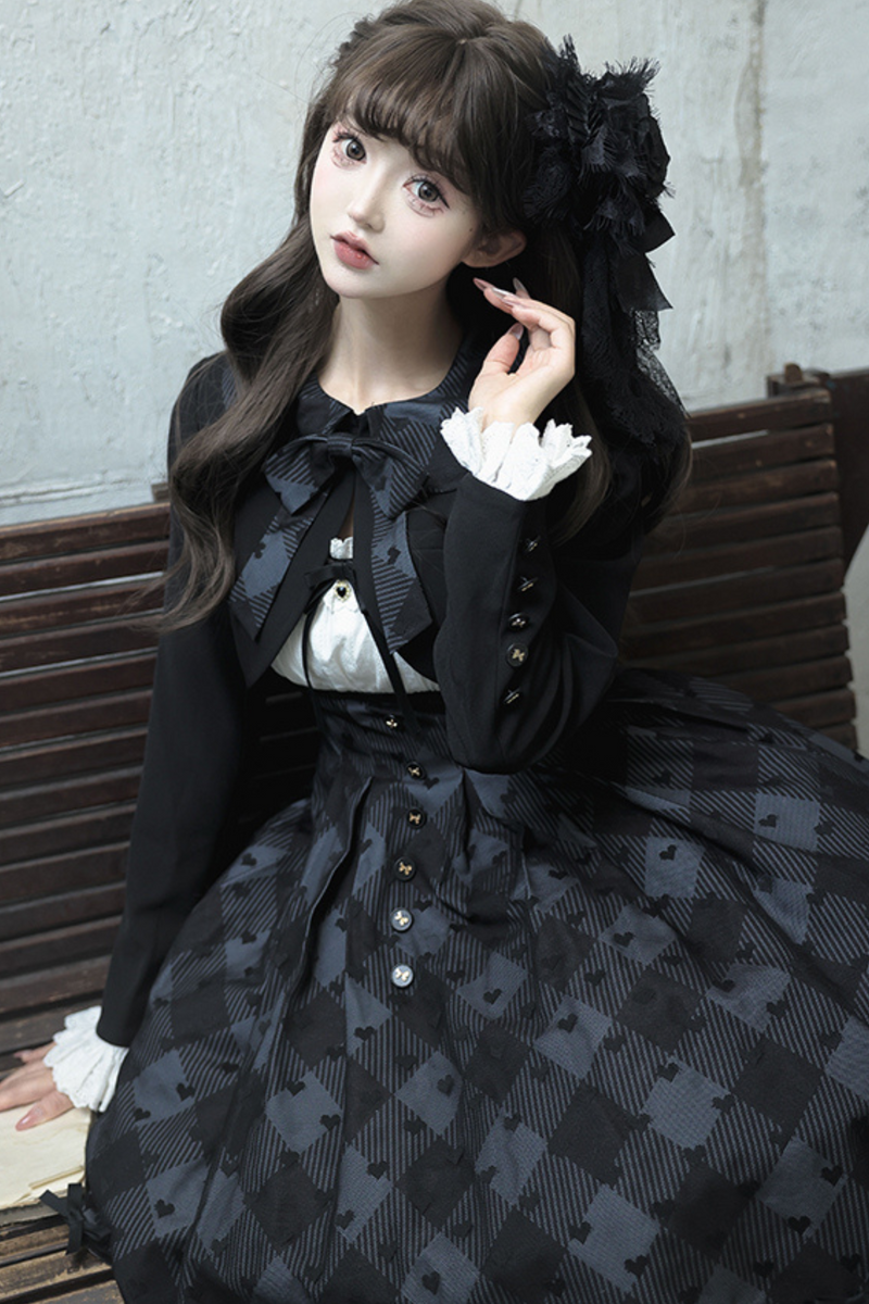Silent Manor Dark Lolita Princess Jumper Skirt + Ribbon Collar Ruffle Jacket