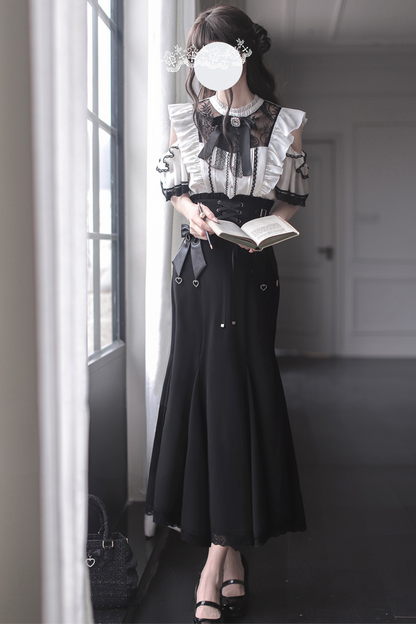 [pre-order] Off-shoulder Ruffle Tops + Mermaid Skirt + Ribbon