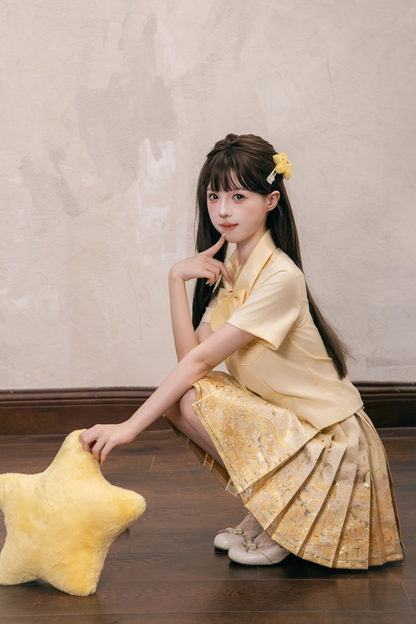 Sweet Chinese-style Preppy Shirt + Skirt + Bow Tie
