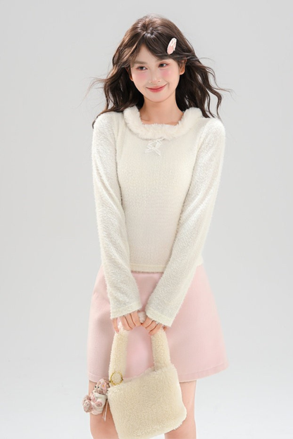 Sweet Ribbon Fur Knit Top