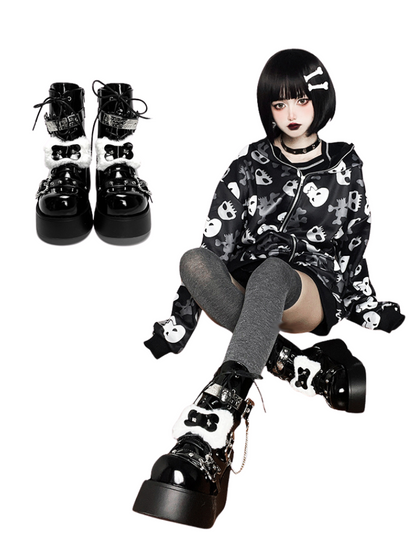 Small Bone Denim Round Toe Platform Short Boots