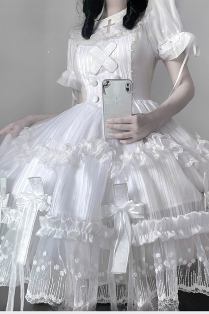[pre-order] Pure White Gothic Tulle Dress + Nurse Hat