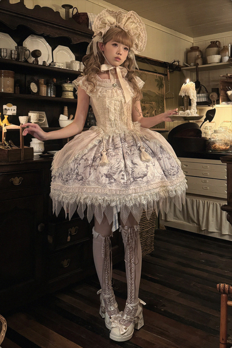[pre-order] Sweet Lolita Feather Dress + Bonnet + Clips