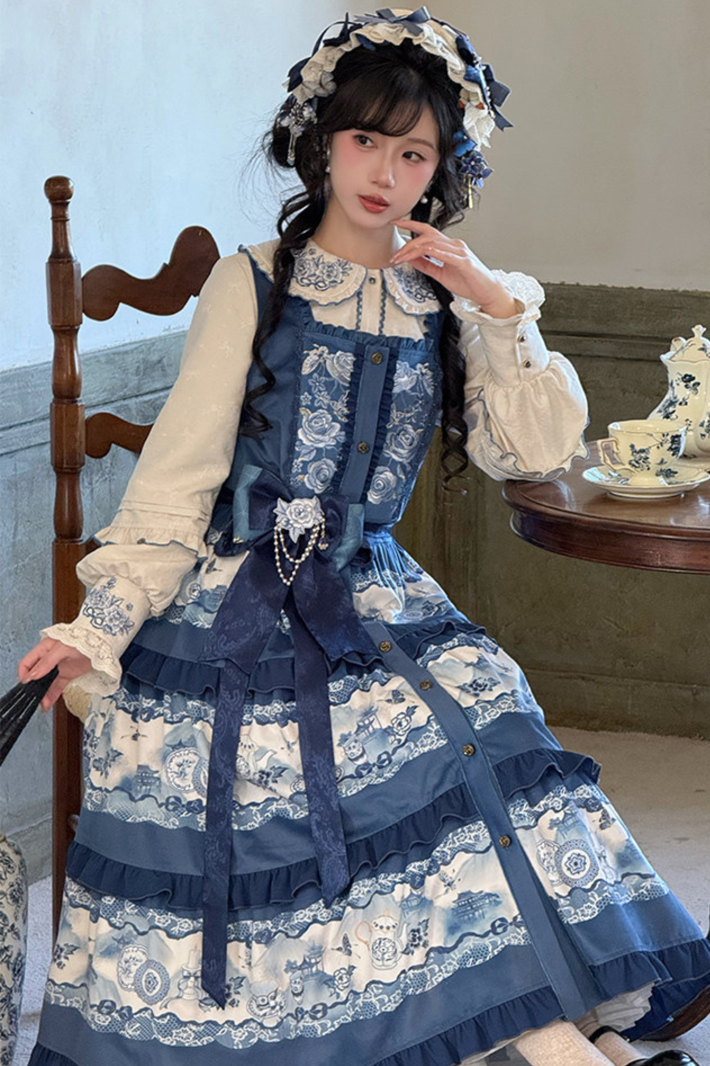 Snow Covered Celadon Vest Dress + Cloak + Shirt