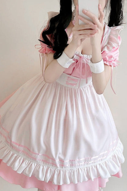 Short Sleeve Pink Maid Dress Set