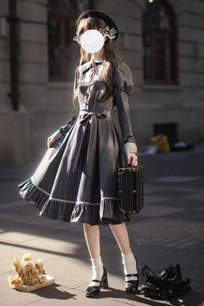 [pre-order] Gray Check Waist Dress