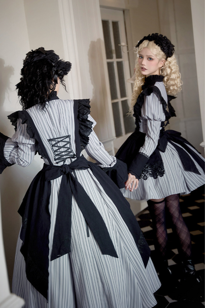 [pre-order] Stripe Lolita Dress + Apron + Necklace + Ribbon