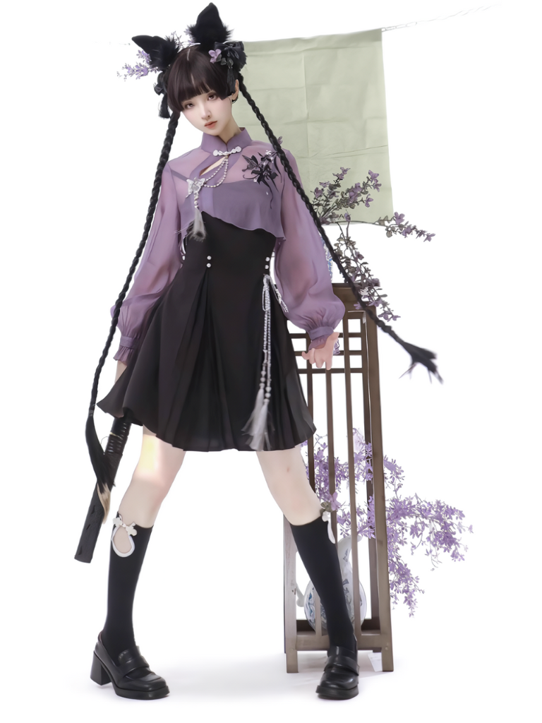 Chinese-style Embroidery Short Top + Suspender Skirt Suit