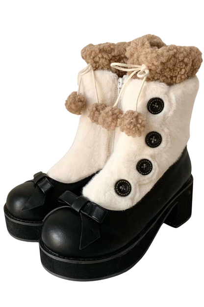 [pre-order] Retro Button Fur Socks Cover Fake Design Boots