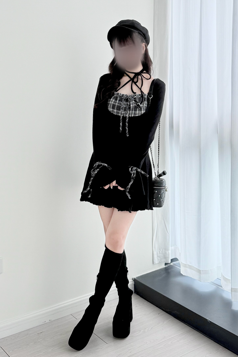 Checkered Flare Knit Dress