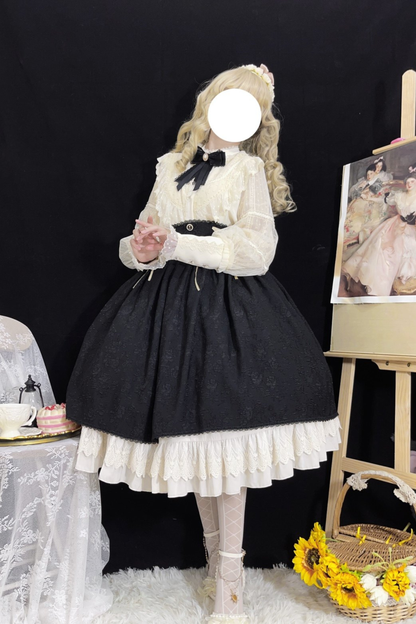 Retro Lolita Shirt + Lace-up High-waist Lolita Skirt