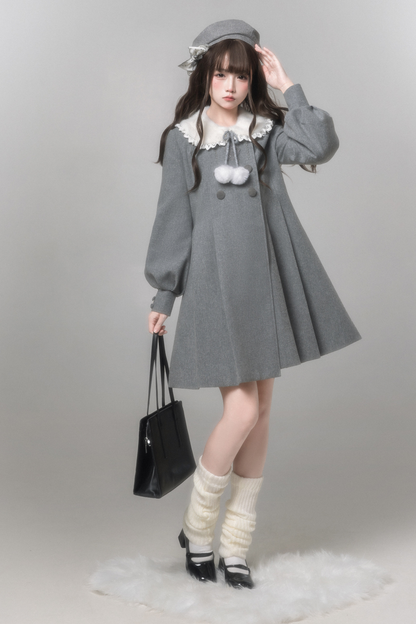 Sweet Flared Coat + Skirt + Shirt + Beret