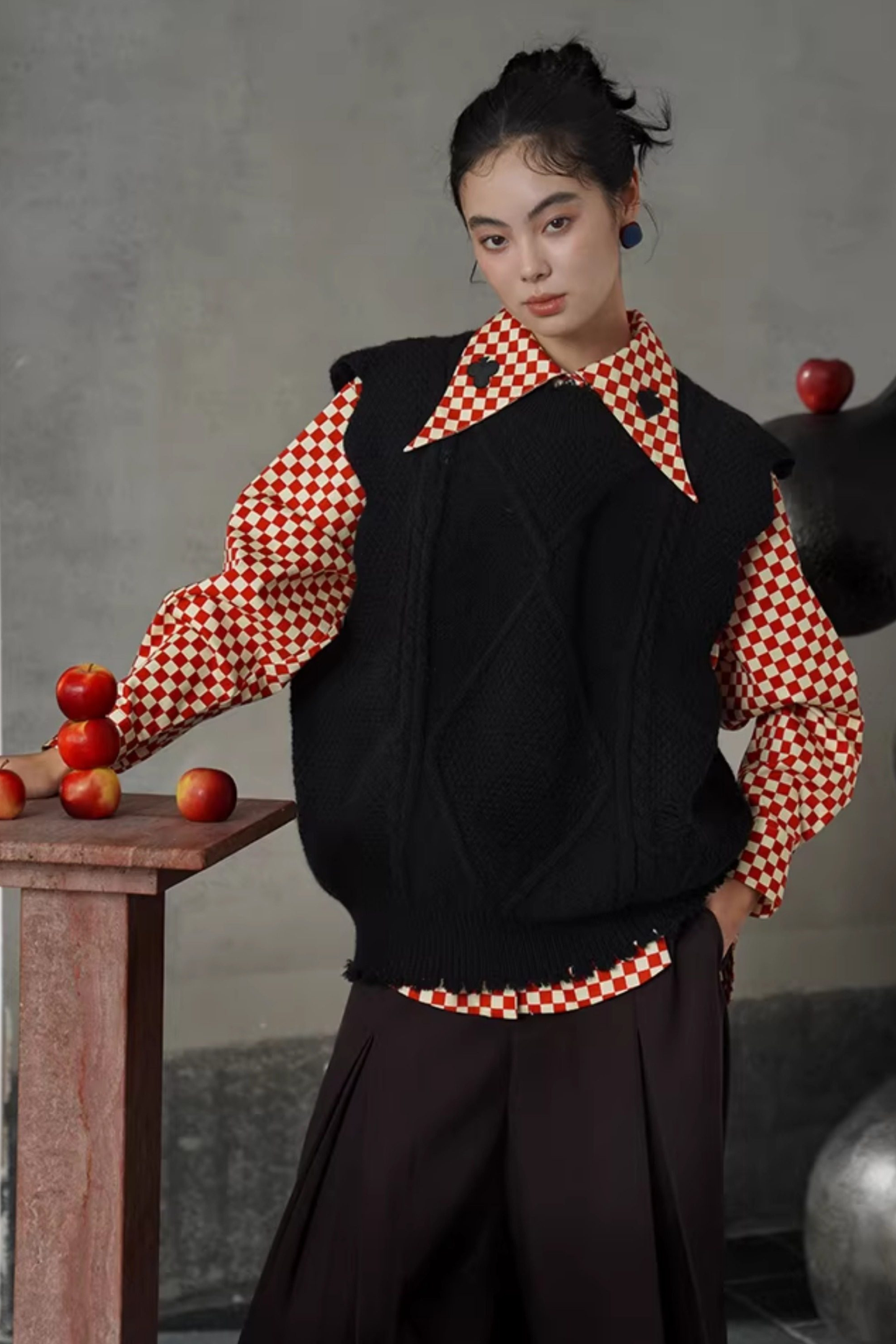 Retro Plaid Playing Card Design Blouse