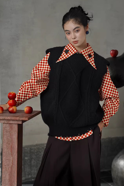 Retro Plaid Playing Card Design Blouse