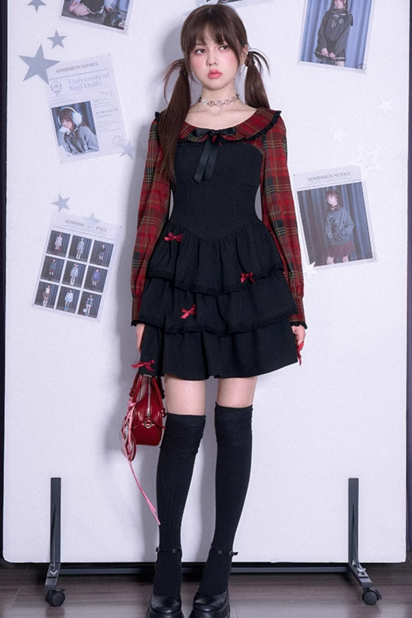Plaid Faux Two Piece Tiered Dress