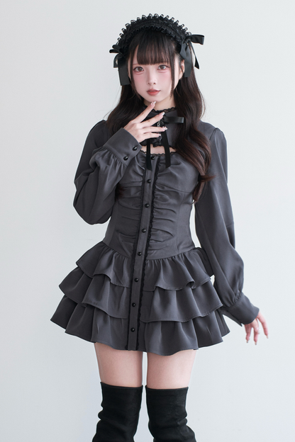 Little Goth Lace Ribbon Dress + Shorts
