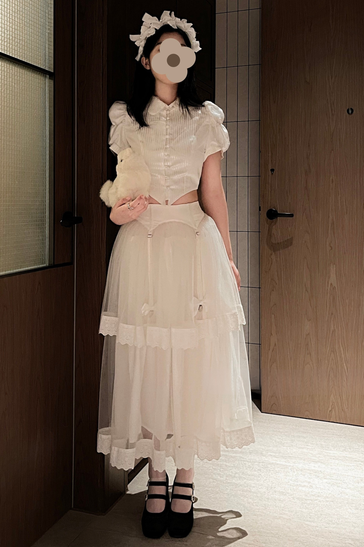Spider Web French Blouse + Long Skirt
