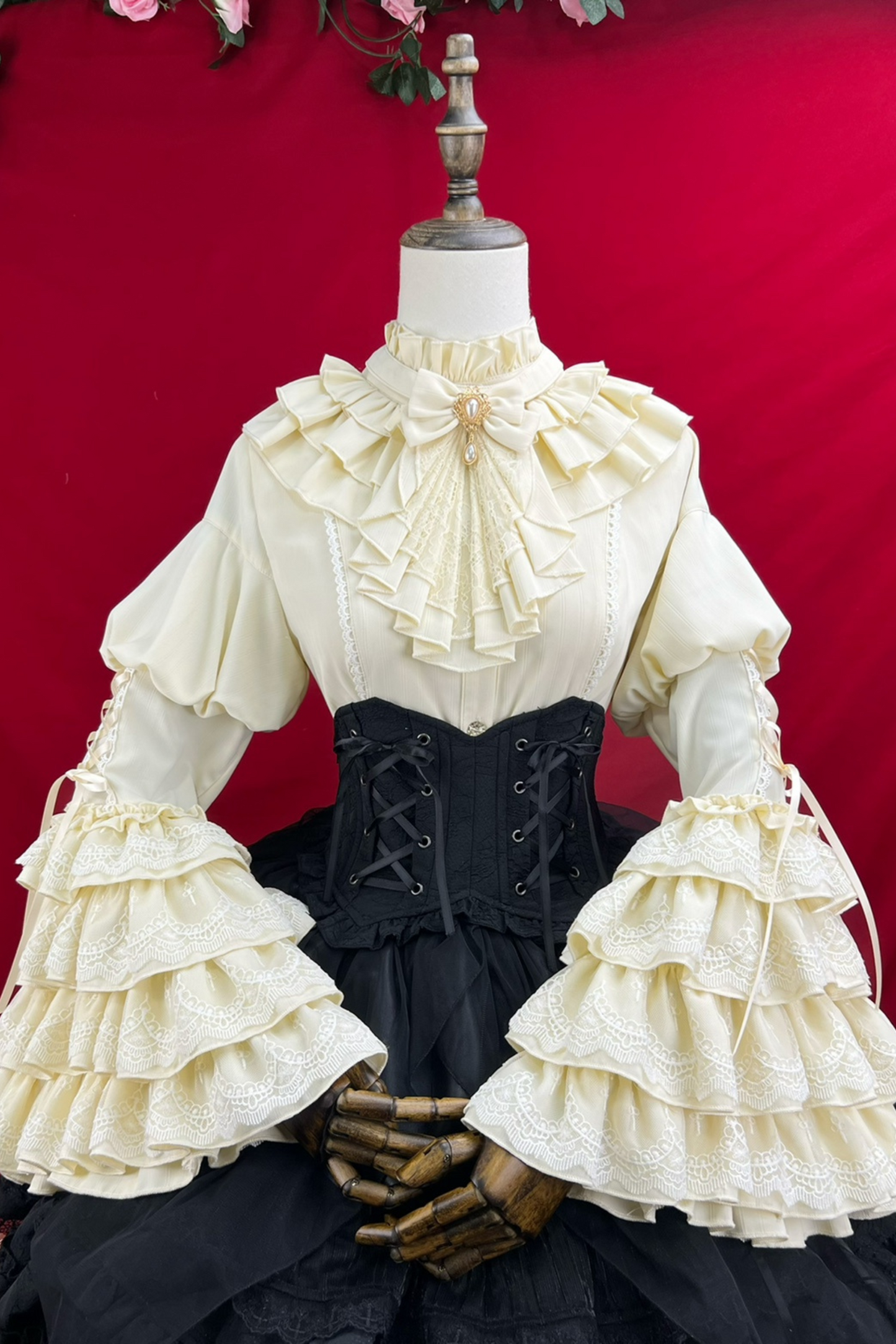 Princess Sleeve Lolita Gothic Blouse + Flare Skirt + Waist Belt