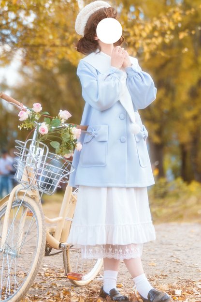 Heart Single Breasted Loose Wool Coat + Skirt
