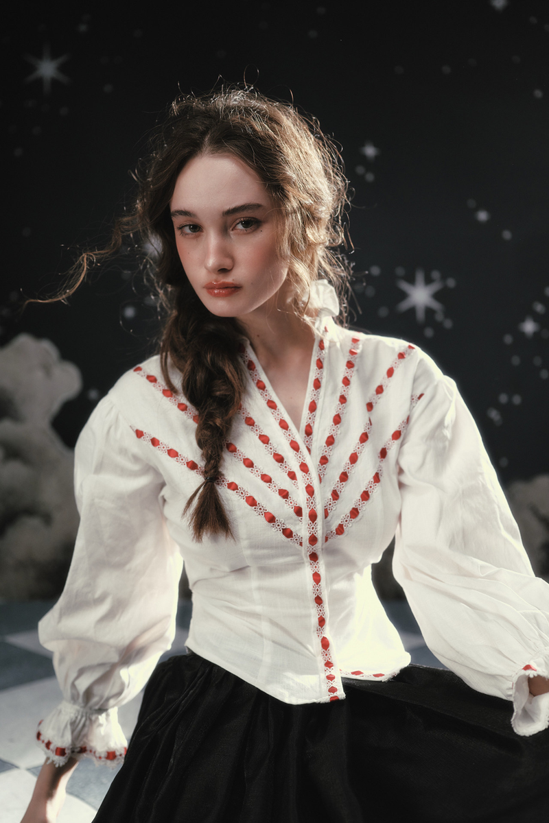 Lace Maid French Cotton Blouse + Flare Skirt