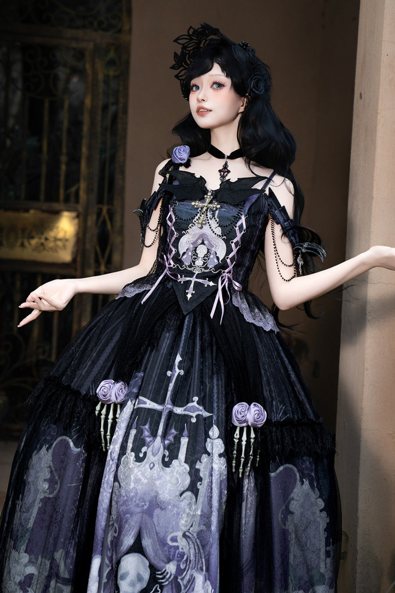 Gothic Style Dark Camisole Top + Dark Skull Skirt