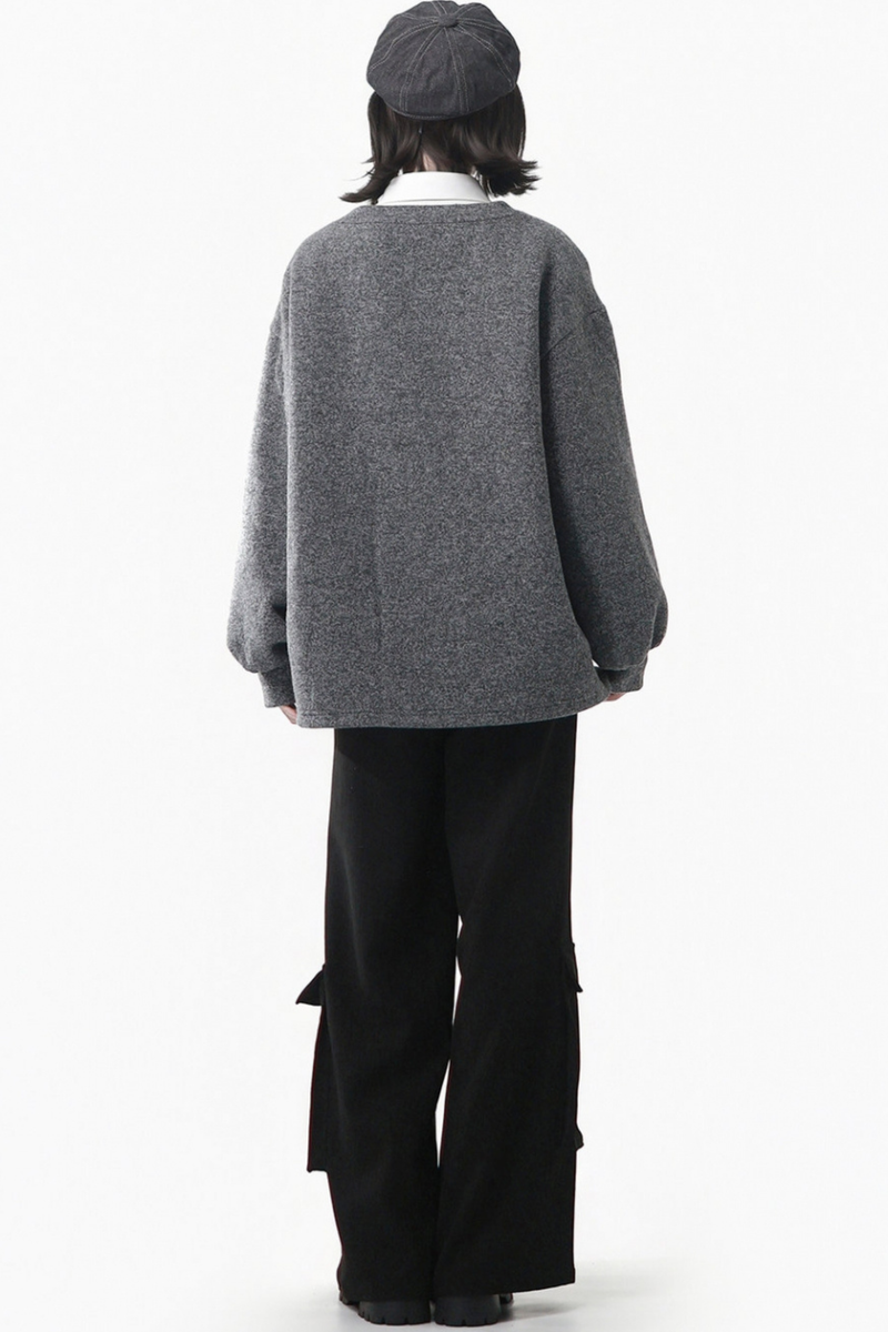 Gray Winter Preppy College Long Top + Short Top + Skirt + Pants + Shirt