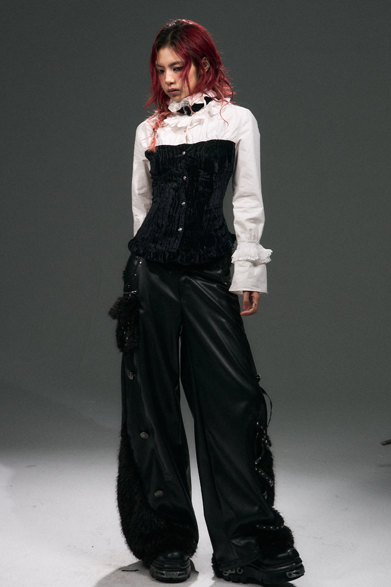Velvet Lace Up Blouse