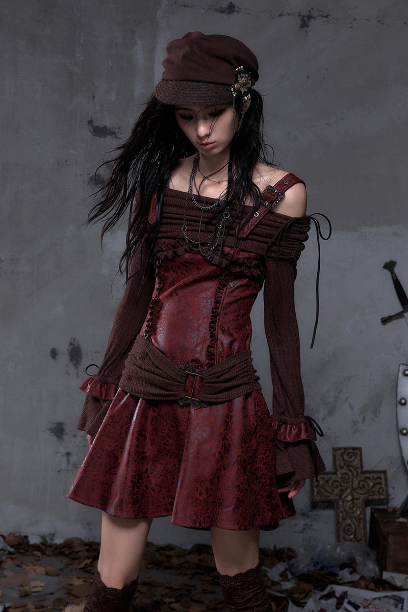 Retro Punk Off Shoulder Patchwork Dress