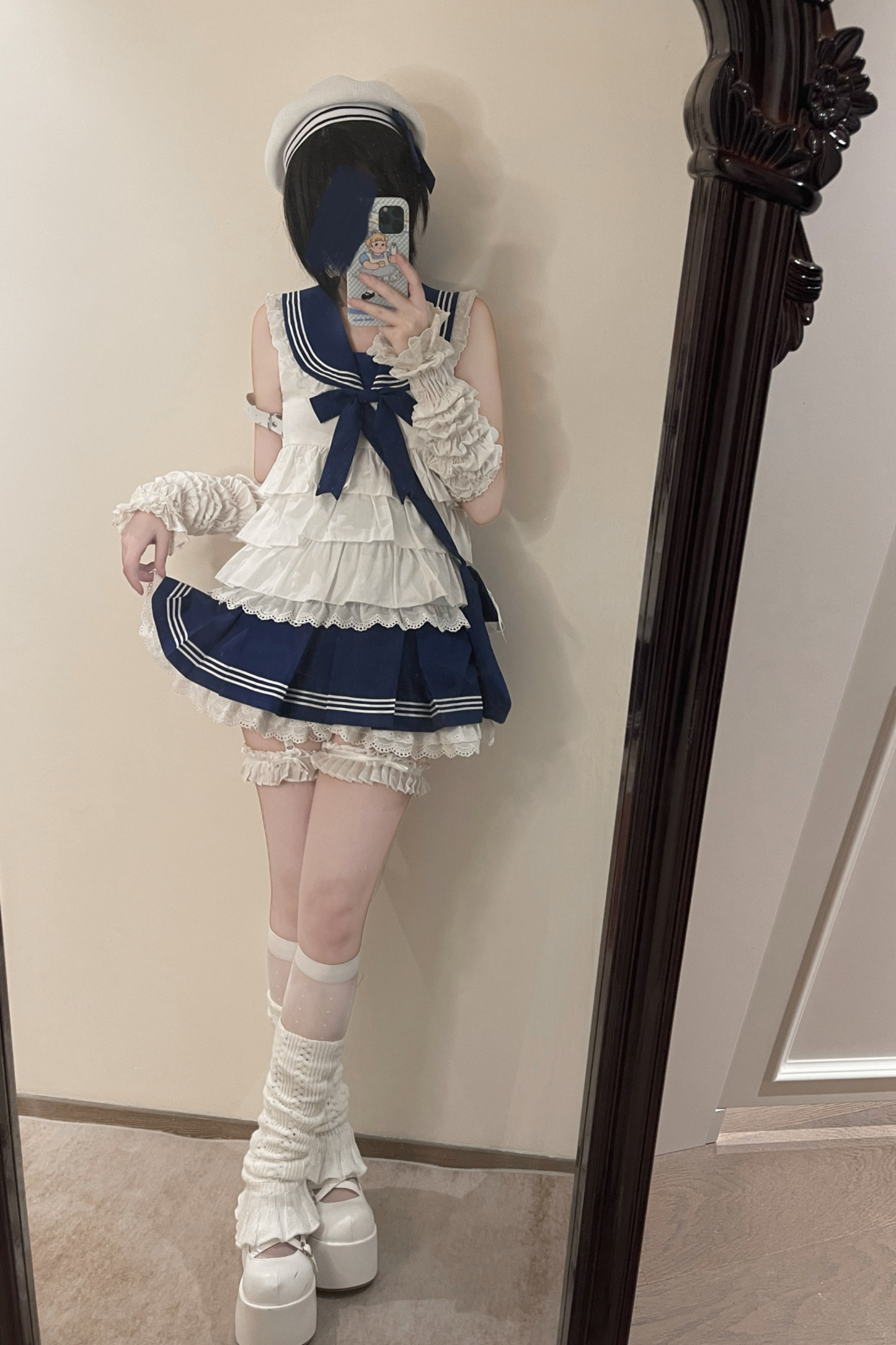 Sailor Ribbon Marine Top + Pleated Layered Skirt