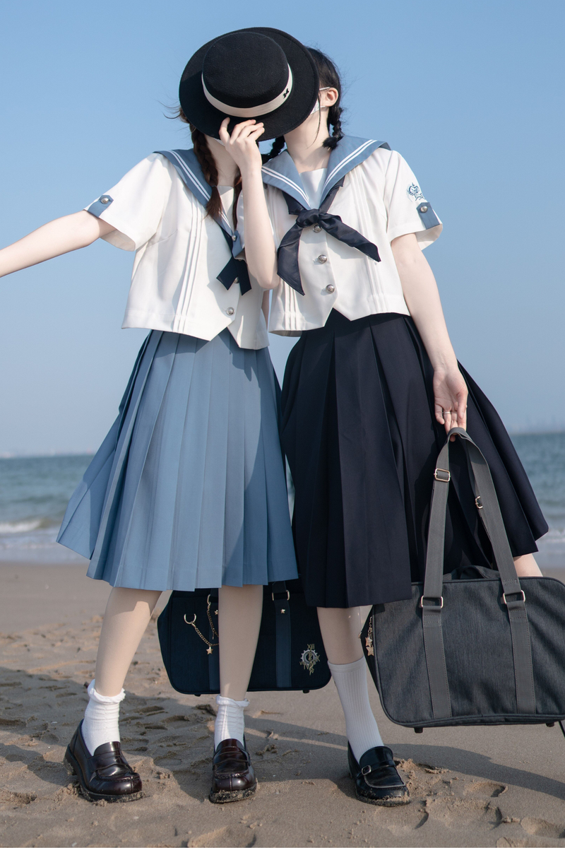 Retro College Sailor Shirt + Ribbon + Skirt