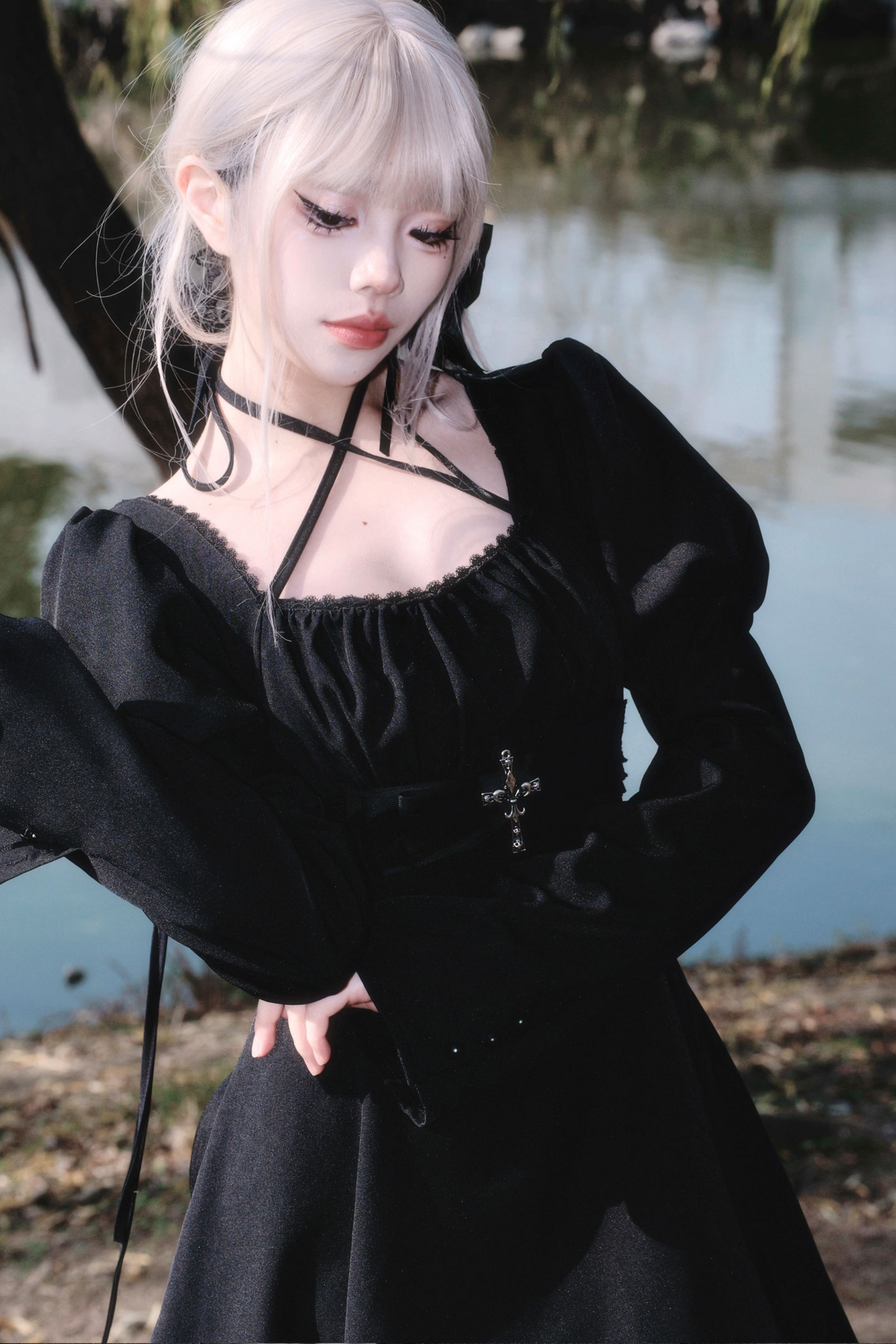 Dark Gothic Girl Flared Dress