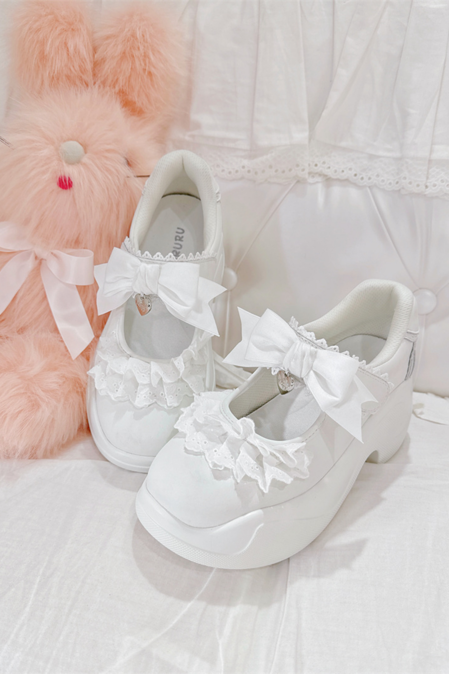 Ruffle Lace Ribbon Platform Shoes