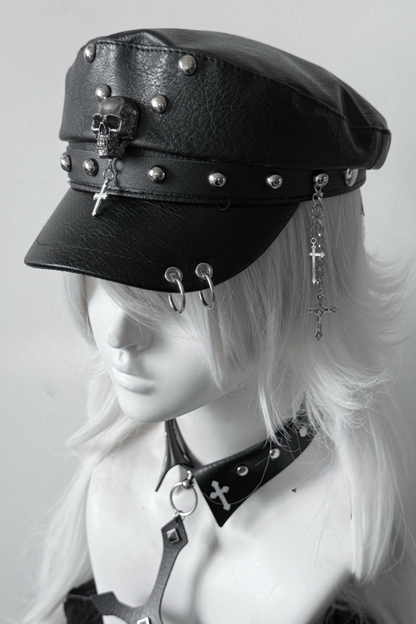 Dark Rivet Y2k Leather Buckle Subculture Cap