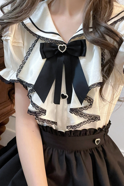 Jirai Sailor Ribbon Top + Ruffle Skirt