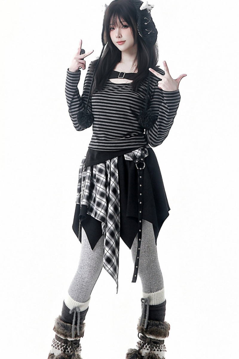 Fur Ball Fur Hooded Jacket + Top + Skirt