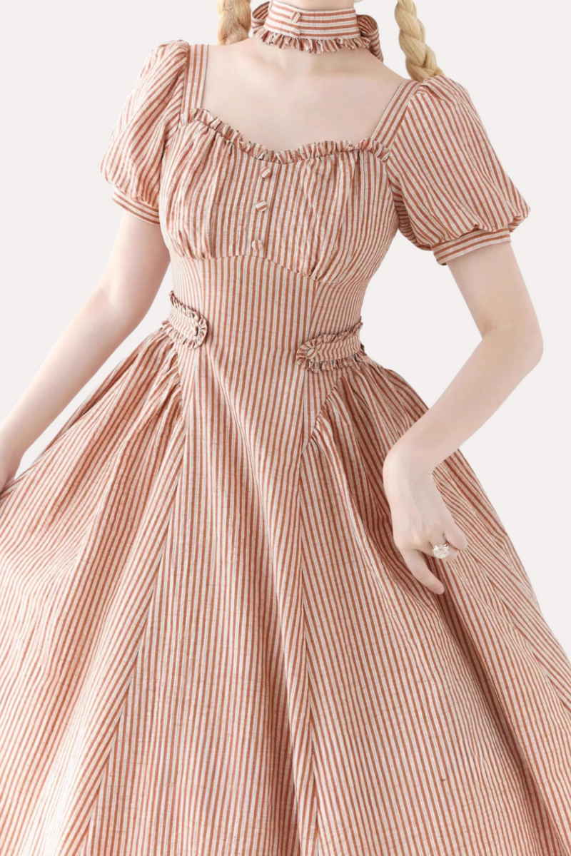 [pre-order] Retro French Classic Cotton & Linen Striped Dress
