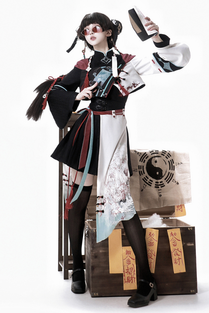 Devil's Chinese-style Jacket + Camisole + Pleated Skirt + Skirt Curtains
