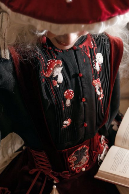 [pre-order] Japanese Style Mushroom Dark Sweet Lolita Jumper Skirt + Gown + Accessories